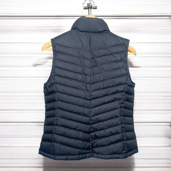 Talbots Petite Small Black Quilted Puffer Vest Full Zip Gold Sateen Lining - Picture 3 of 6